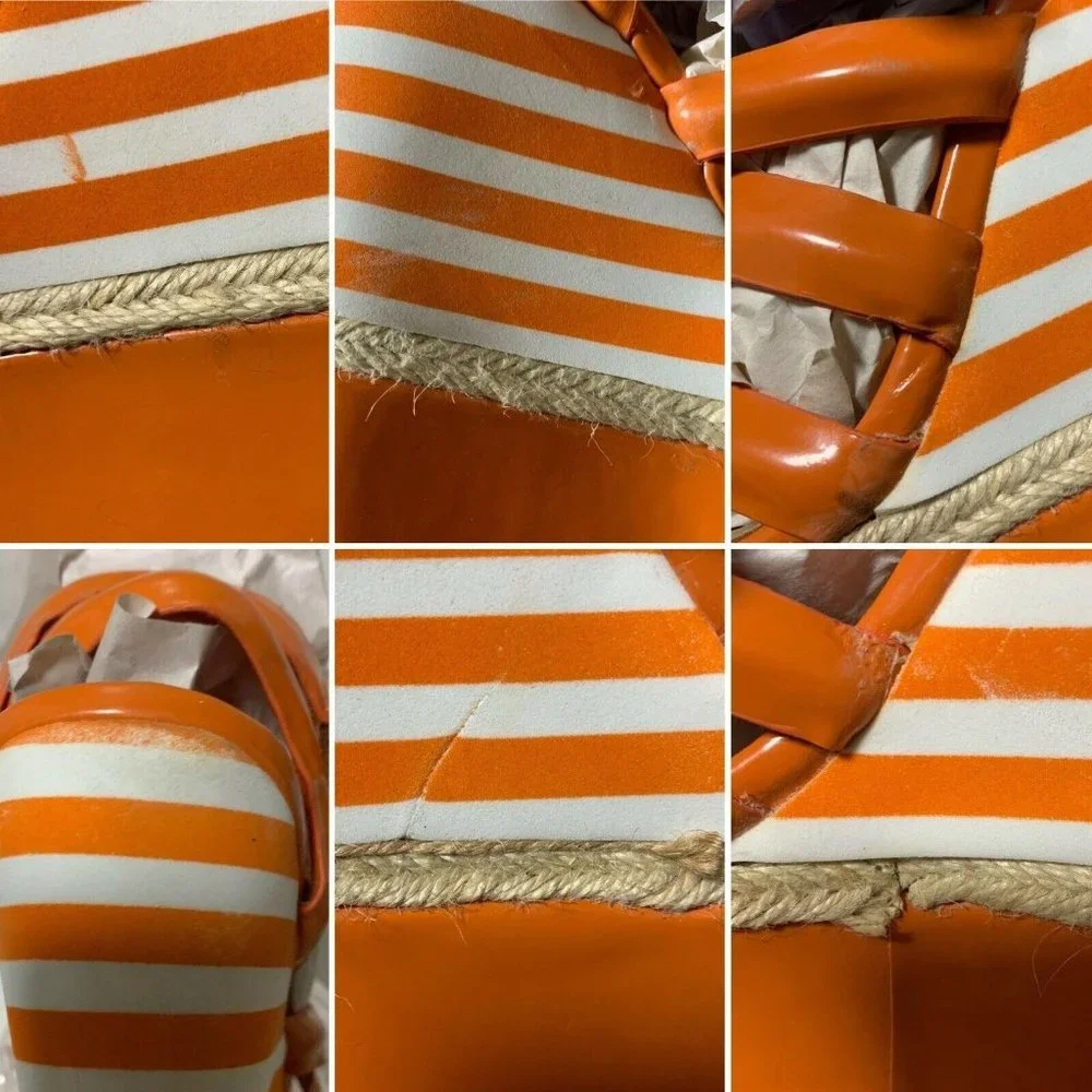 Bumper Orange White Striped Wedge Sandals‎